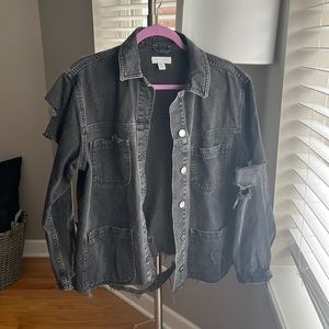 TopShop Black Distress Oversized Jean Jacket